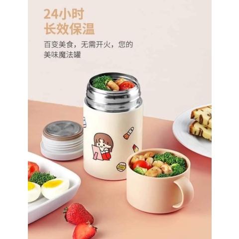 【READY STOCK】550ml 304 Stainless Steel Thermal Cooker Thermo Stewing Pot Vacuum Flask Lunch Soup Box With Spoon 不锈钢带勺焖烧壶