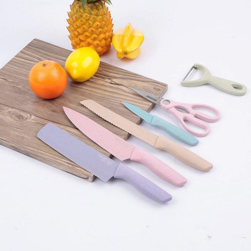 Ready Stock 6 Pcs Premium High Quality Stainless Steel Kitchen Knife Set 【Colourful, Light & Solid】